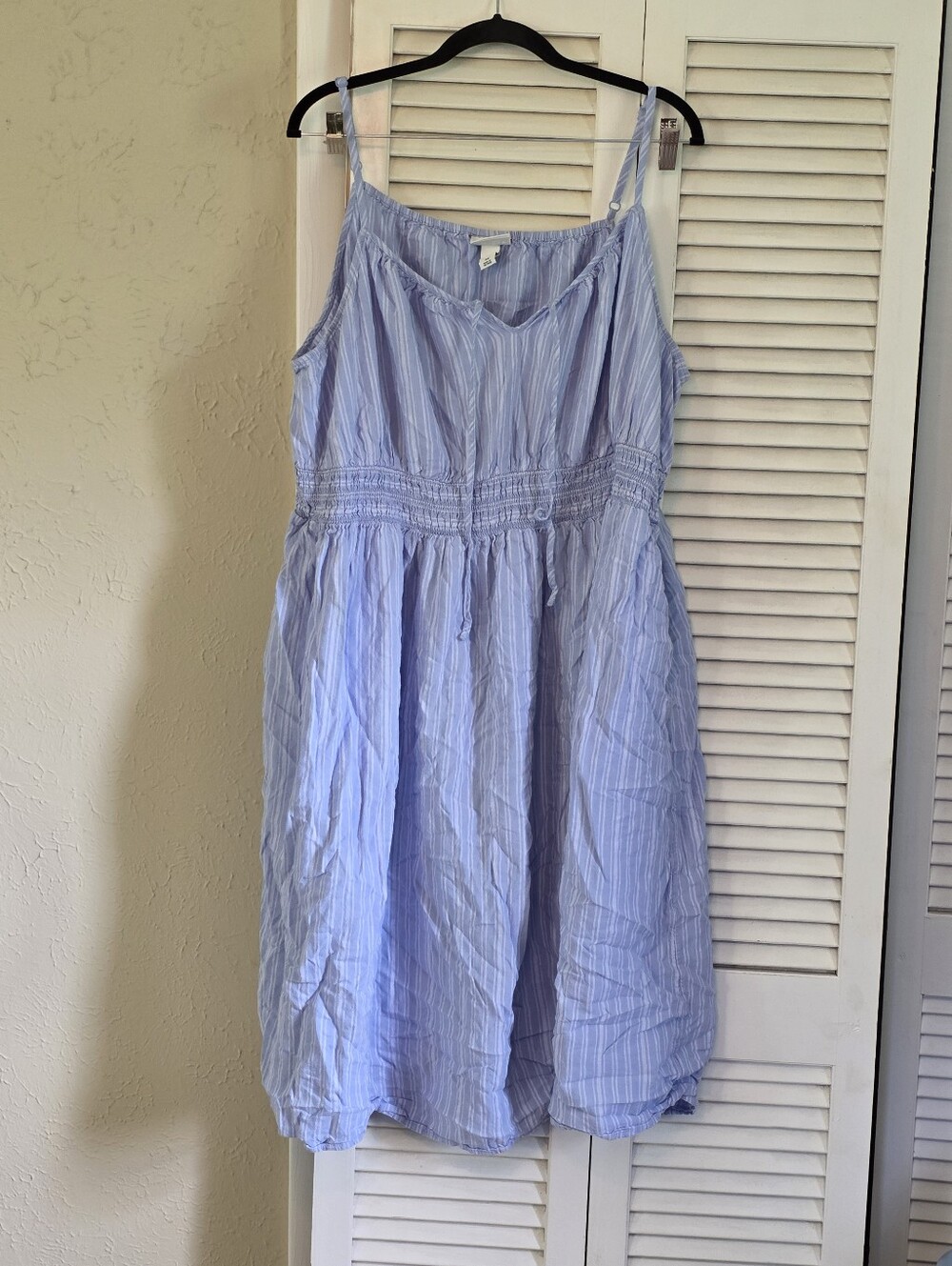 Ava & Viv Light Blue Striped Sundress with Smocked Waist